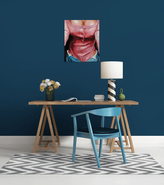 OWN IT - original oil painting pink pop art office art decor home decor gift idea