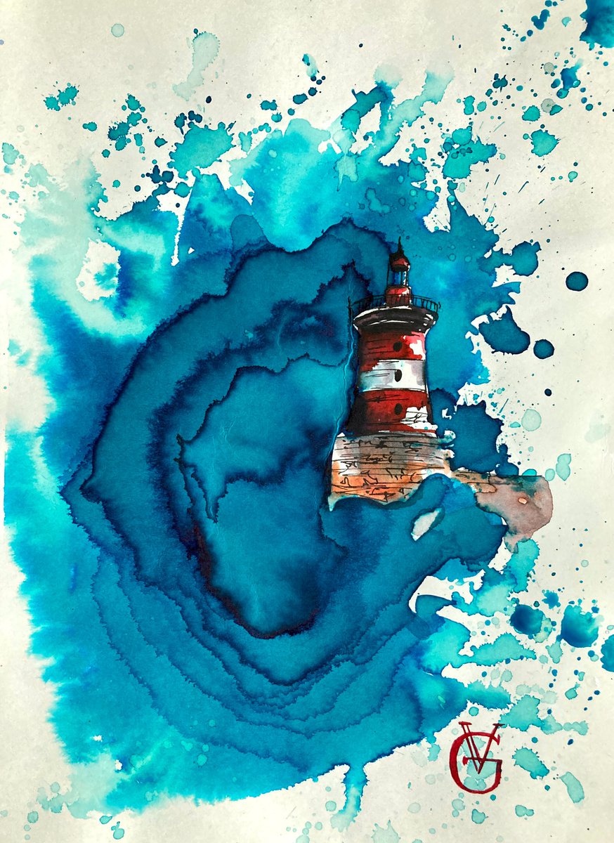 RED AND WHITE LIGHTHOUSE - series Red Sails by Valeria Golovenkina