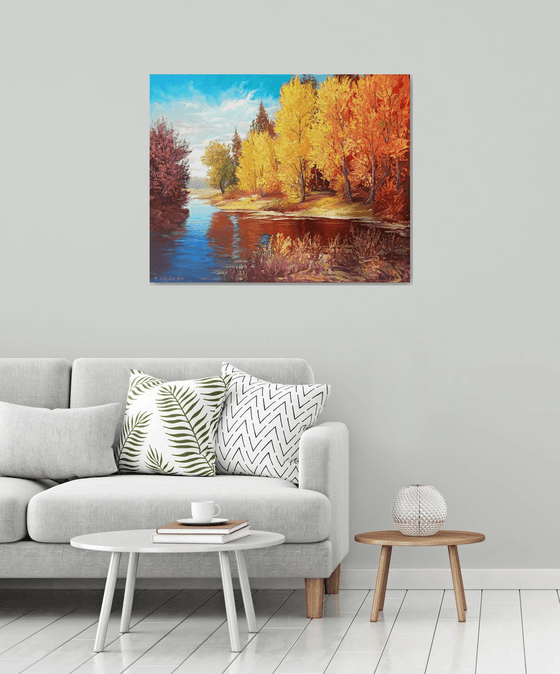 Autumn forest (80x100cm, oil painting, palette knife)