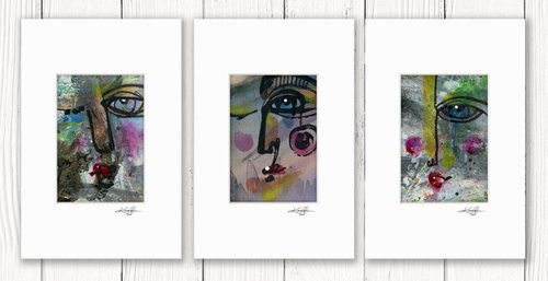 Little Funky Face Collection 2 - 3 Abstract Paintings by Kathy Morton Stanion by Kathy Morton Stanion