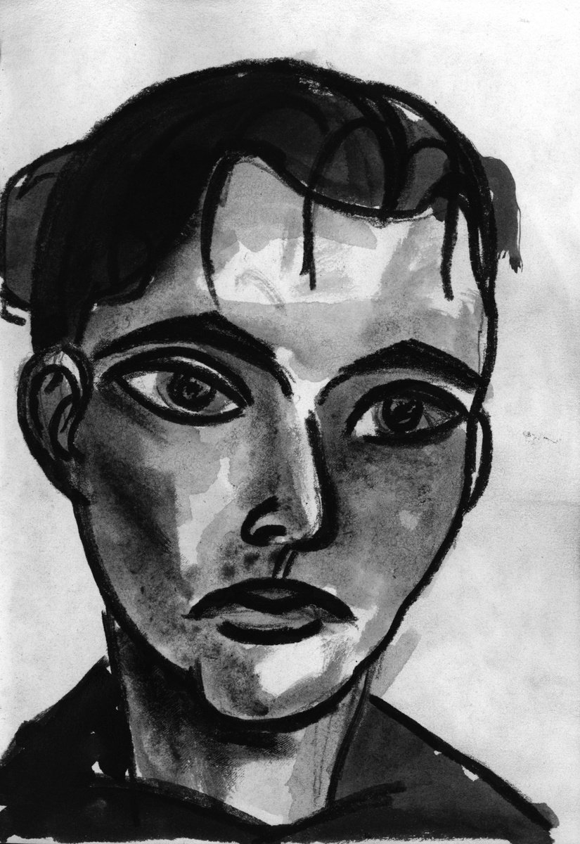 Illustrative Portrait Ink Drawing By Nikola Tsvetanov, 6 X 8", "Bewildering", Original Artwork