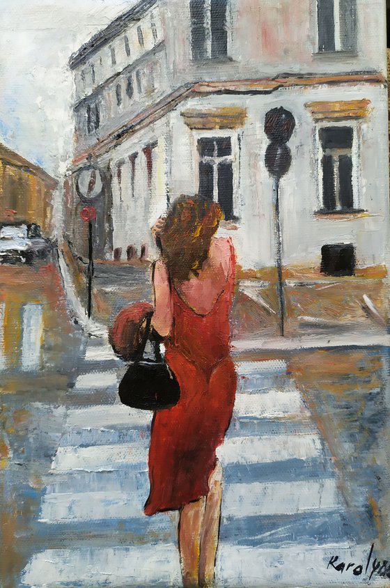 The woman with red dress