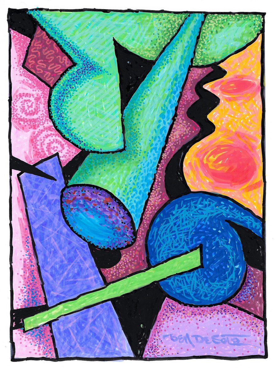 Geometric Abstract Acrylic Painting By Ben De Soto, 9 X 12, Abstract De Soto #5, Original Artwork