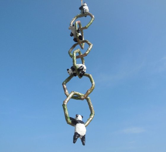 Giant pandas on hexagon shaped ladder