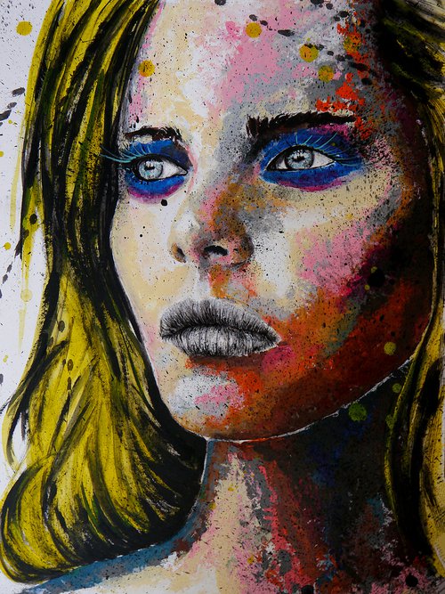 Portrait PS 95 WOMAN ORIGINAL PAINTING ABSTRACT MODERN CONTEMPORARY PAINTING DECORATIVE WALL ART HOME DECOR INTERIOR DESIGN HOTEL LIVING ROOM COLOR by Bazevian DelaCapucinière