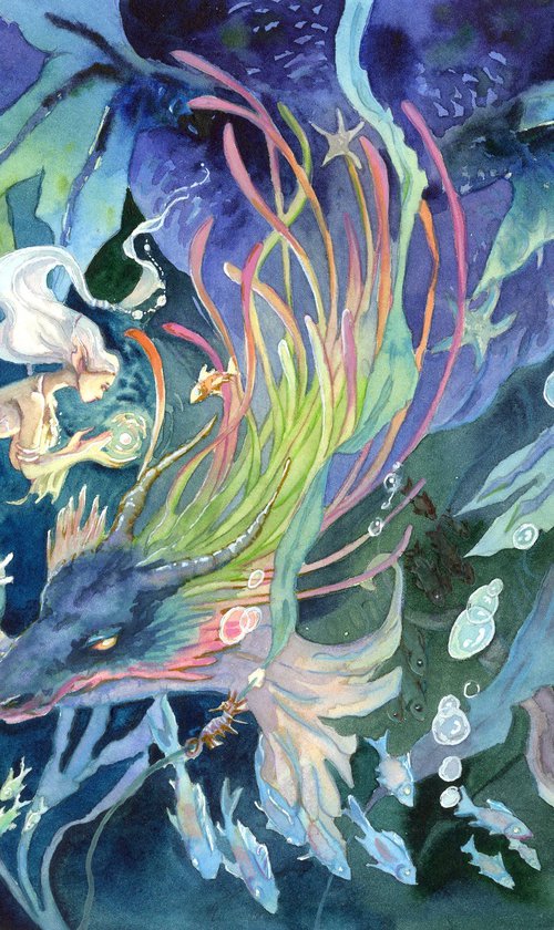 Fantasy Mermaid and Dragon by Yulia Evsyukova