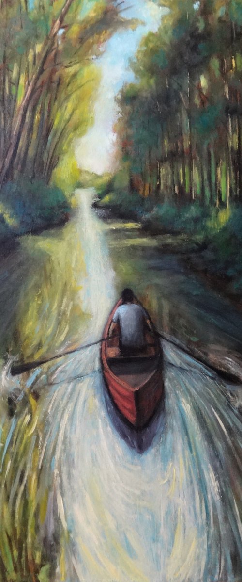 Man on rowing boat by Massimiliano Ligabue