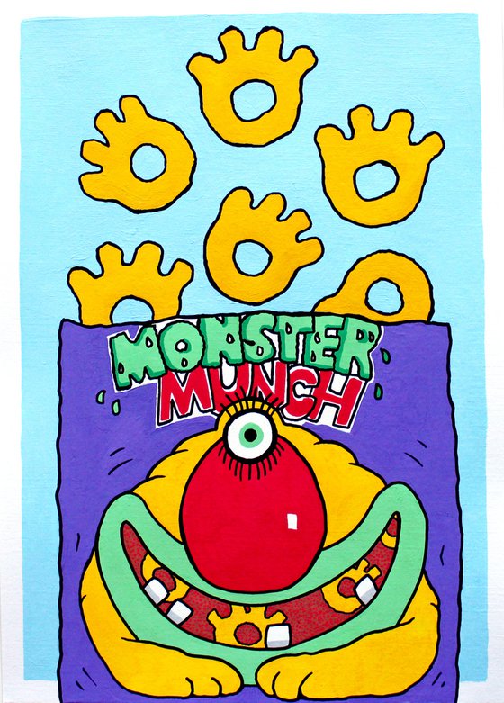 Monster Munch Pickled Onion - Pop Art Painting on Unframed A4 Paper