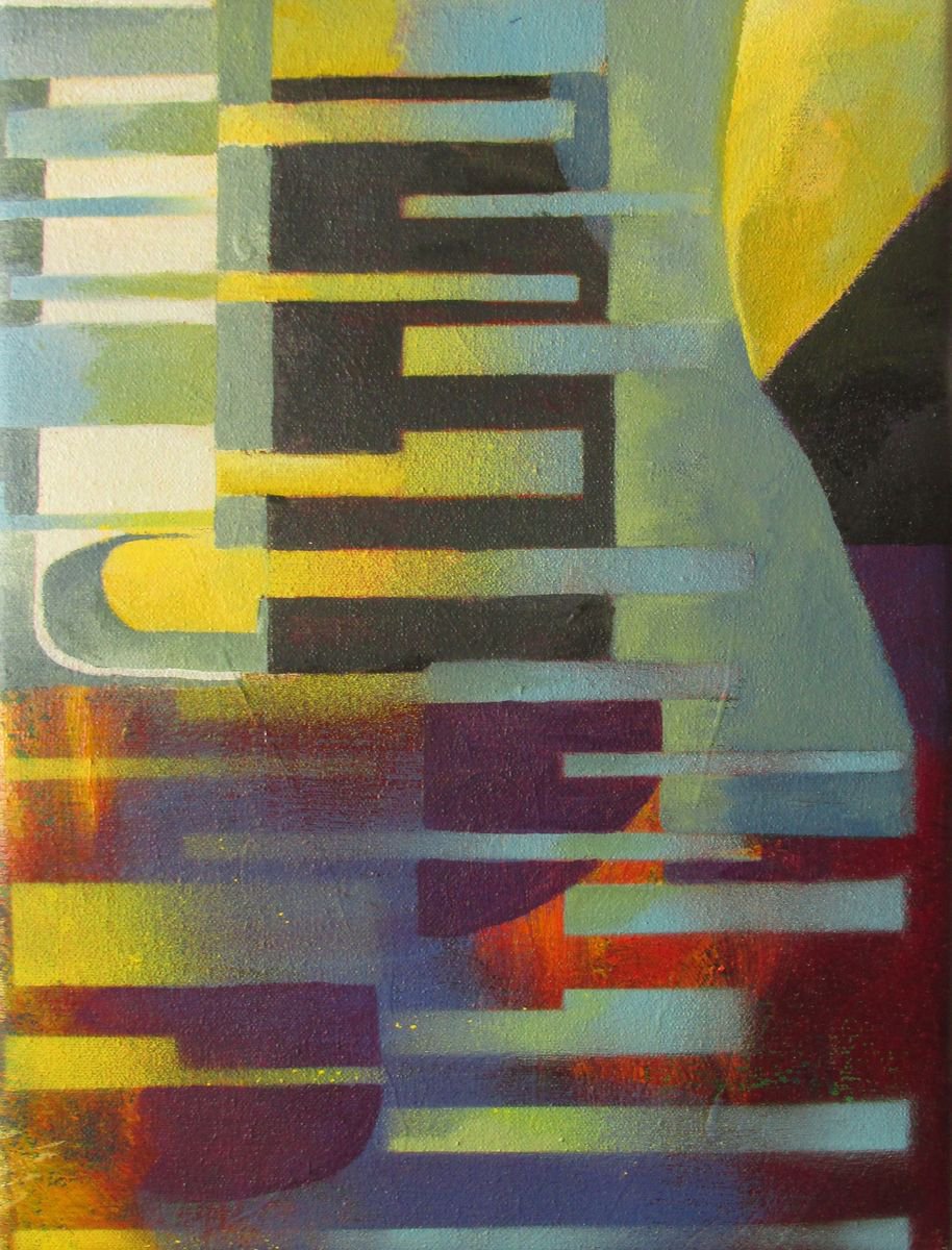 Geometric Abstract Acrylic Painting By Alfred Ng, 12 X 16, Homage To Bauhaus #5, Original Artwork