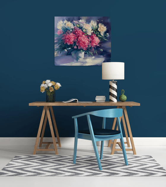 Peonies in a White Vase