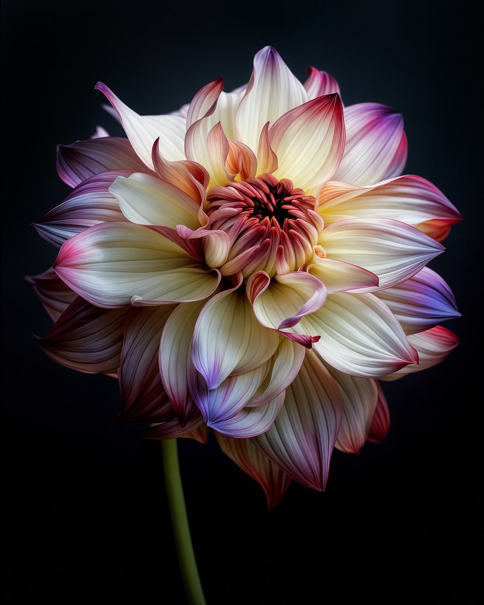 Photorealistic Botanical Photograph By Michael Filonow, 34 X 43", Rainbow Dahlia 9, Original Artwork