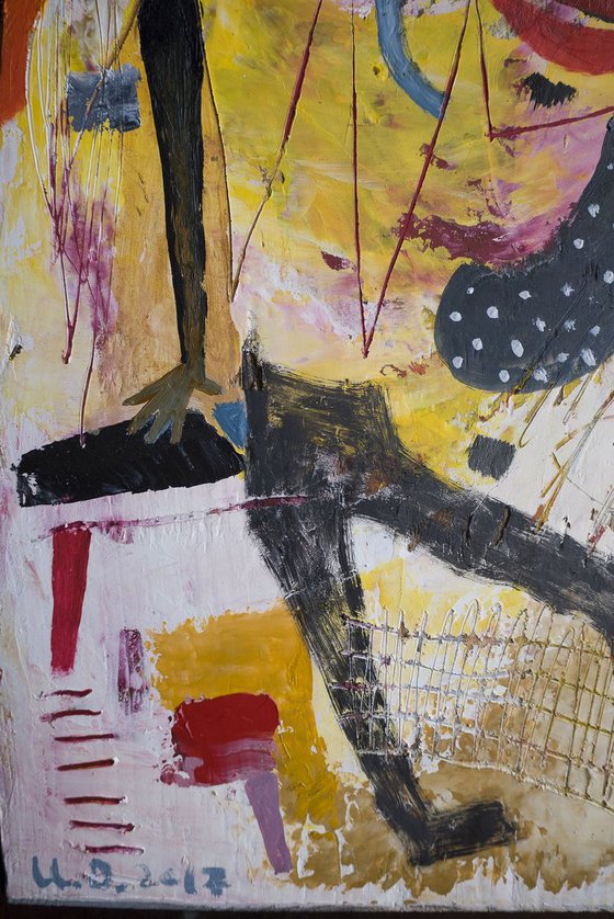 Hipster - Abstract Oil painting on wood board