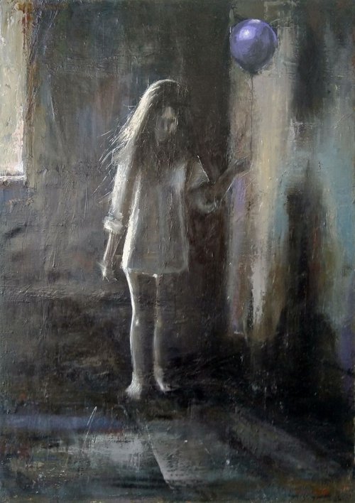 Girl with balloon(50x70cm, oil painting, ready to hang) by Kamsar Ohanyan