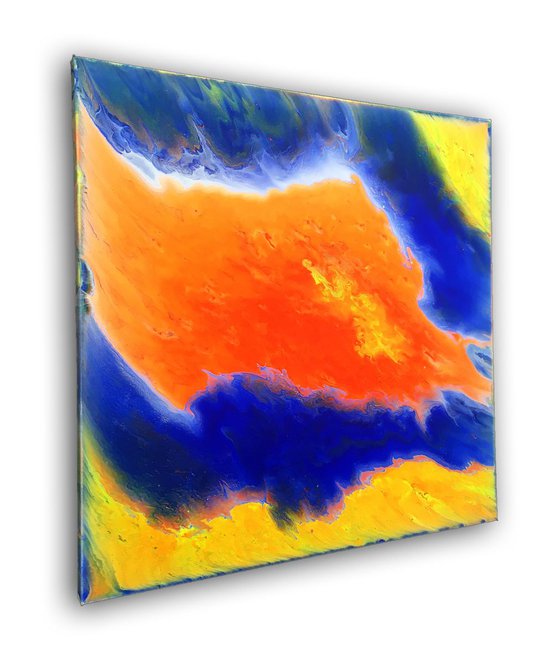 "Escape To Orange Island" - Original Abstract PMS Acrylic Painting - 24 x 24 inches