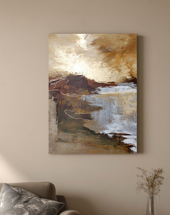 "Highland" Abstract brown beige gold art