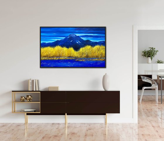 Large abstract landscape painting on canvas, Fall, Aspens