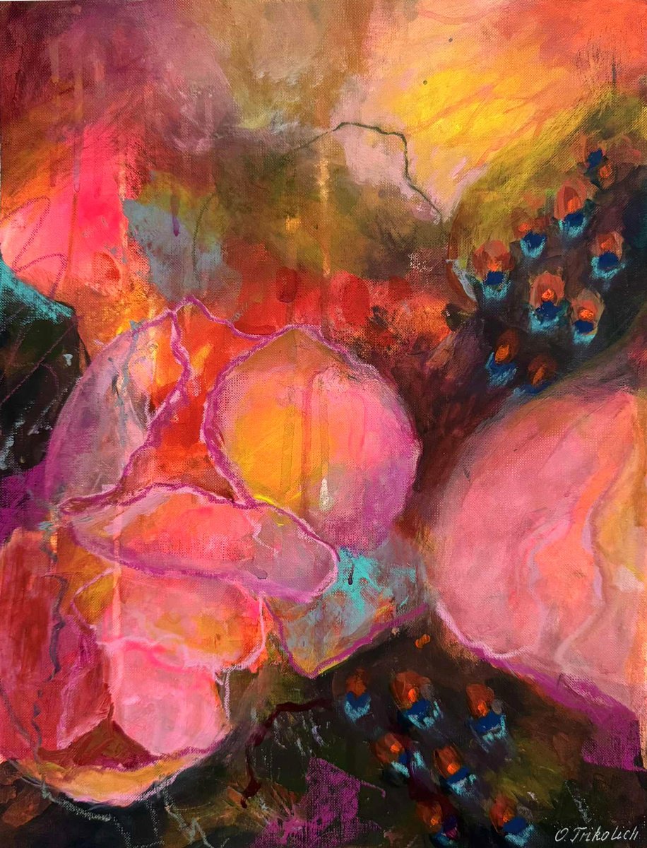 Abstract Acrylic Painting By Olha Trykolich, 12 X 16", Magic Garden #1, Original Artwork