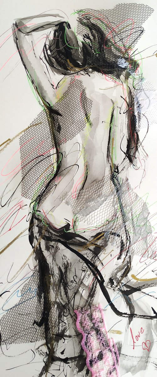 Woman  ink drawing series-Figurative drawing on paper by Antigoni Tziora