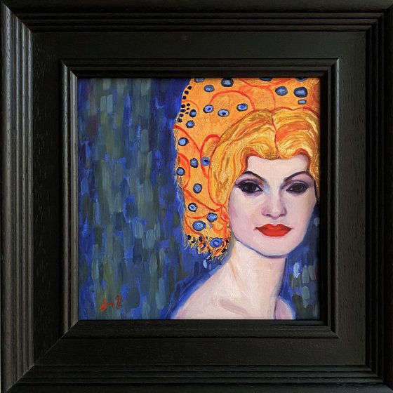 The Siren: Gold leaf oil portrait with frame.