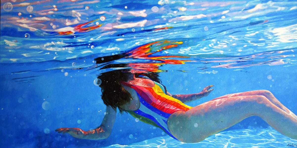 Photorealistic Portrait Acrylic Painting By Abi Whitlock, 31 X 16, Ocean Song, Original Artwork