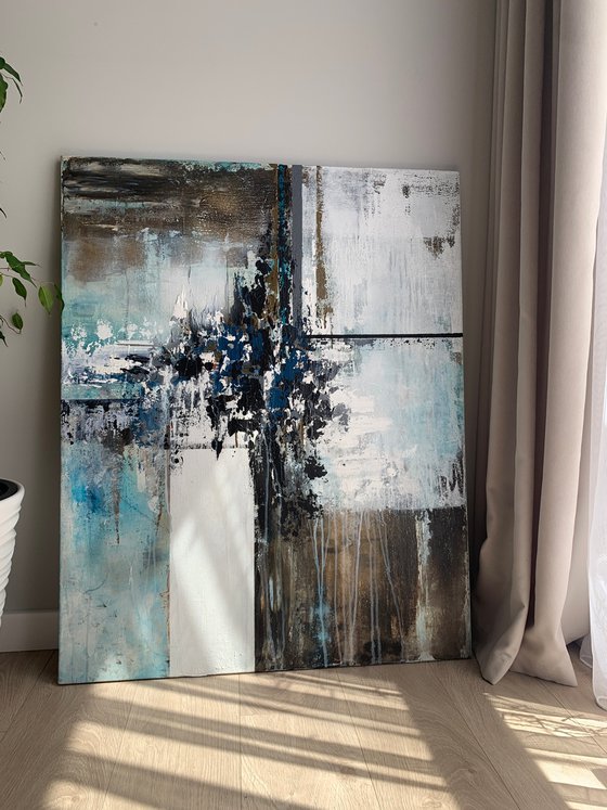 Turquoise abstract landscape  Modern and fresh wall art.