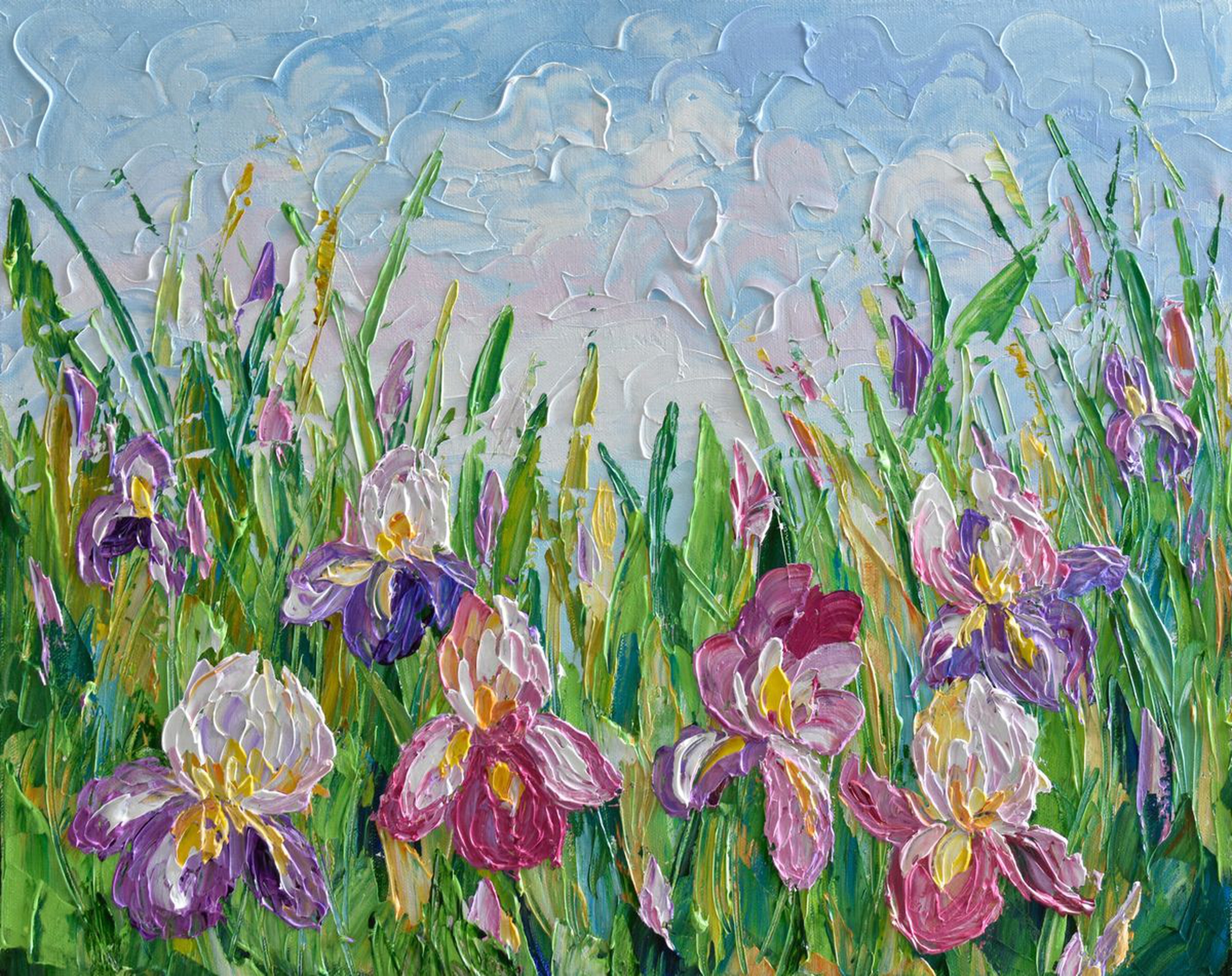 Iris Flowers Original Acrylic Imasto Floral Pa Artfinder
