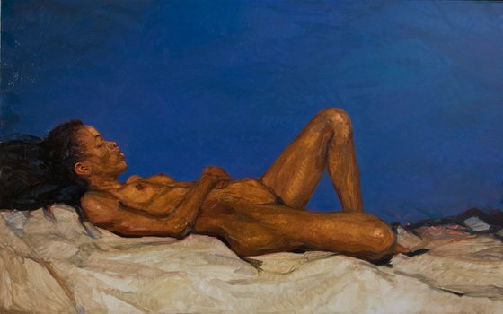 nude black woman in blue