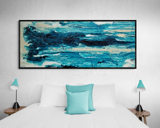 Malted Southern 200cm x 80cm Teal Cream White Textured Abstract Art