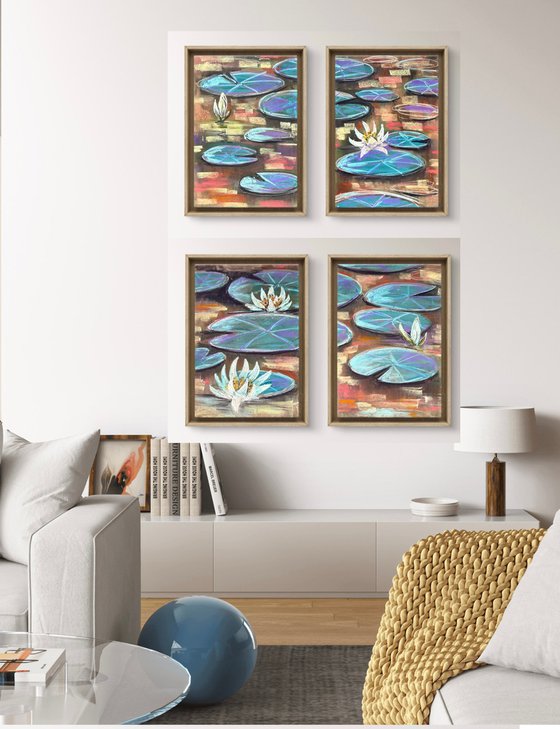 Water lilies Set of 4 Pastel