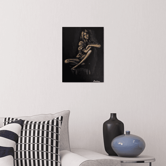 Beautiful Sexy Woman Seated Black Gold Series