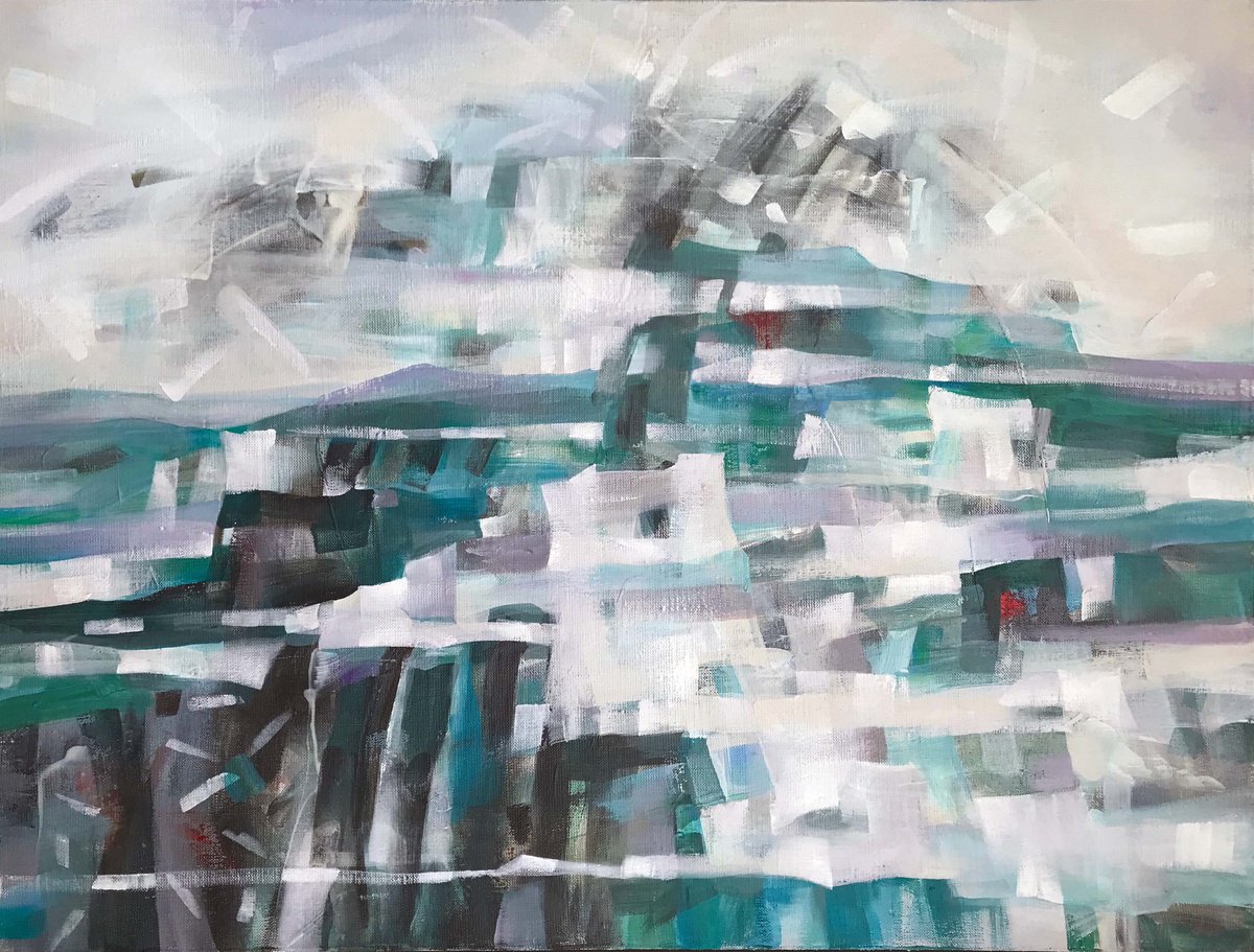 Landscape. Misty valley 1. one of a kind, gift, contemporary art. by Galina Poloz