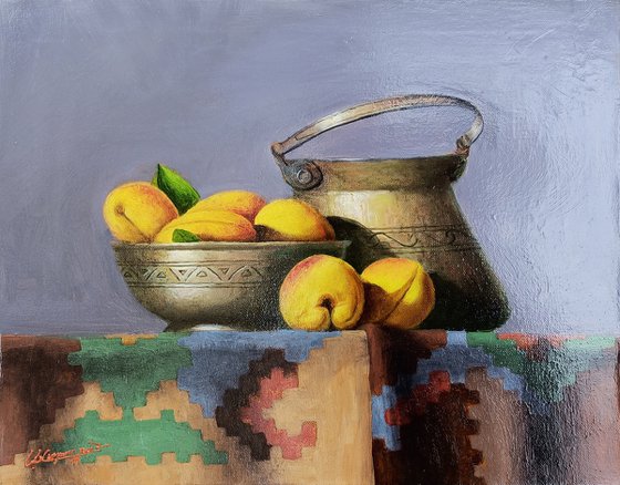 Still life with  apricots (50x40cm, oil painting, ready to hang)
