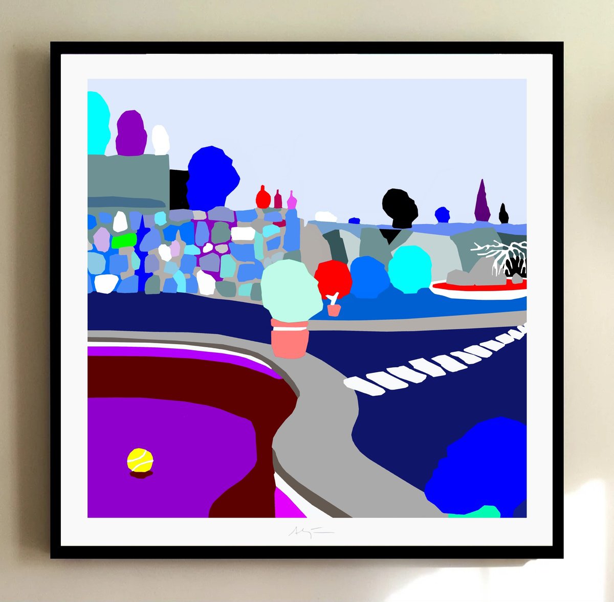 Urban And Pop Landscape Giclee Print By Alejos, 17 X 17, Magic Blue, Original Artwork