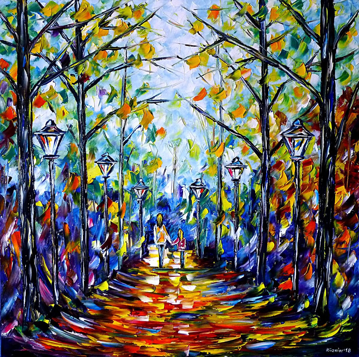 Expressive Oil Painting , In The Park In The Morning By Mirek Kuzniar, 28 X 28, Artwork For Sale On Artfinder