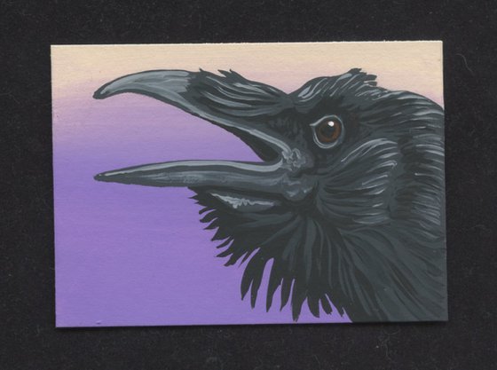 ACEO ATC Original Miniature Painting Crow Raven Bird Wildlife Art-Carla Smale