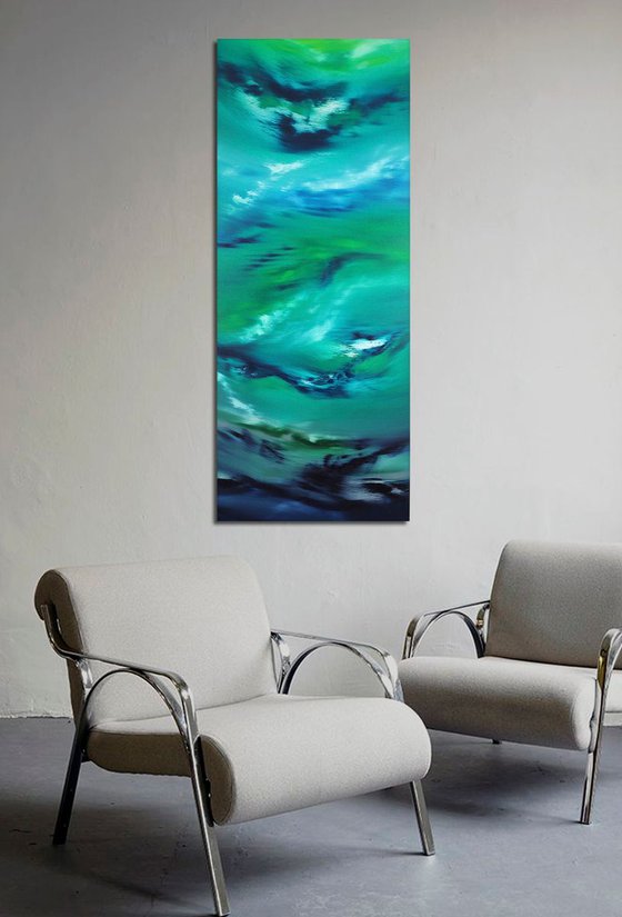 Deepest night, the series, 40x100 cm, Deep edge, LARGE XL, Original abstract painting, oil on canvas
