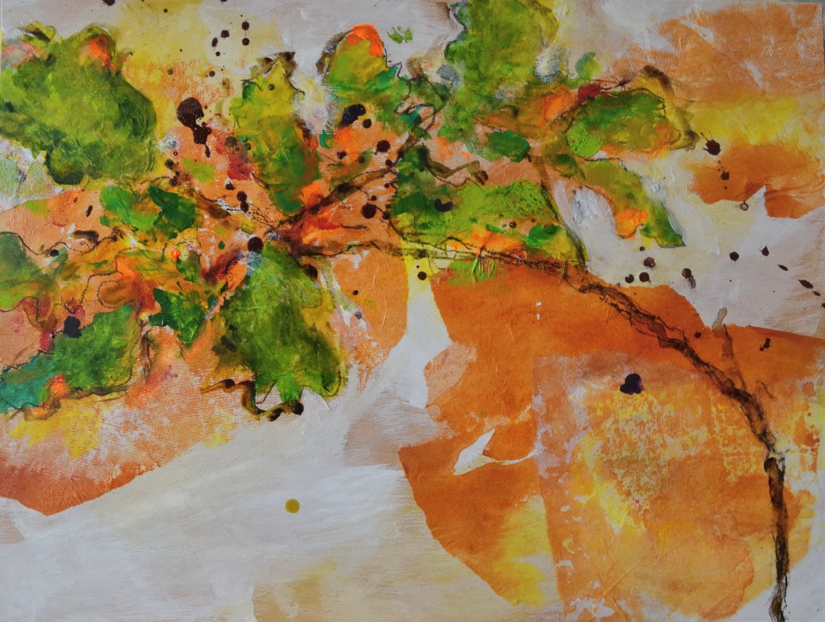 Organic Botanical Acrylic Painting By Karin Goeppert, 16 X 12", Autumn Oak, Original Artwork