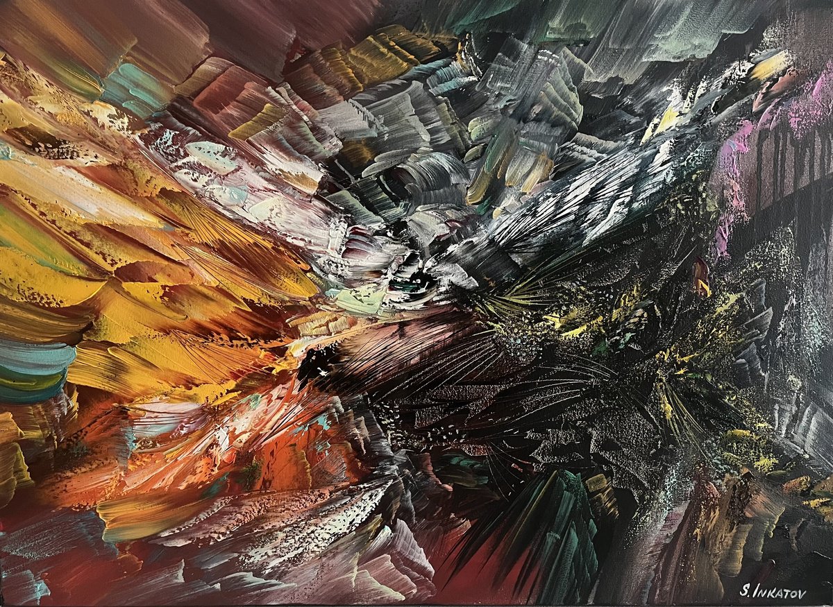 Abstract Oil Painting By Sergei Inkatov, 28 X 20", Words Of Love 2, Original Artwork