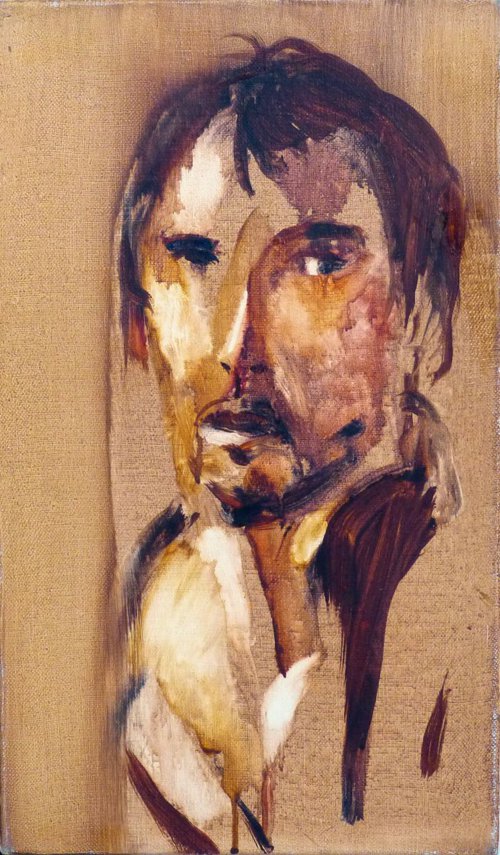 Self-portrait, oil on canvas 41x24 by Frederic Belaubre