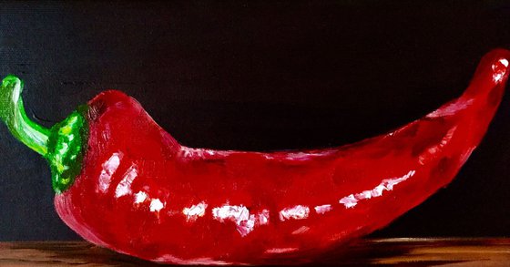 Red Pepper. Still life. Oil painting on linen canvas.