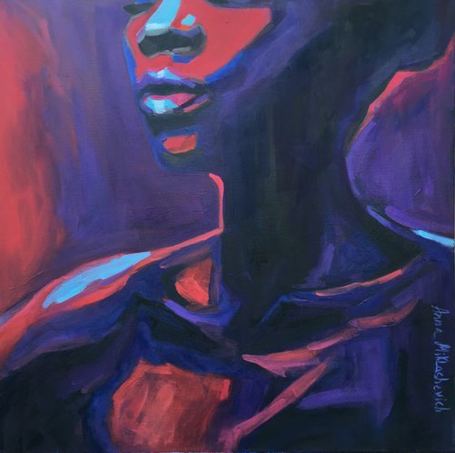 Abstract black woman portrait: Chic Queen original wall art by Anna Miklashevich