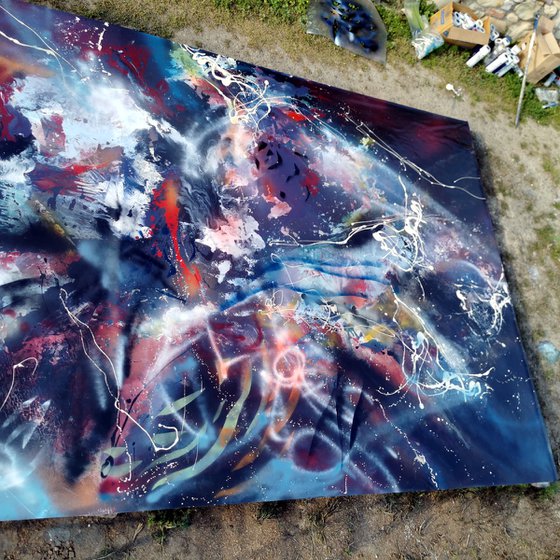 Gigantic xxl superbe colors abstraction fluid painting action art drippinig 450 cm ! by master Kloska