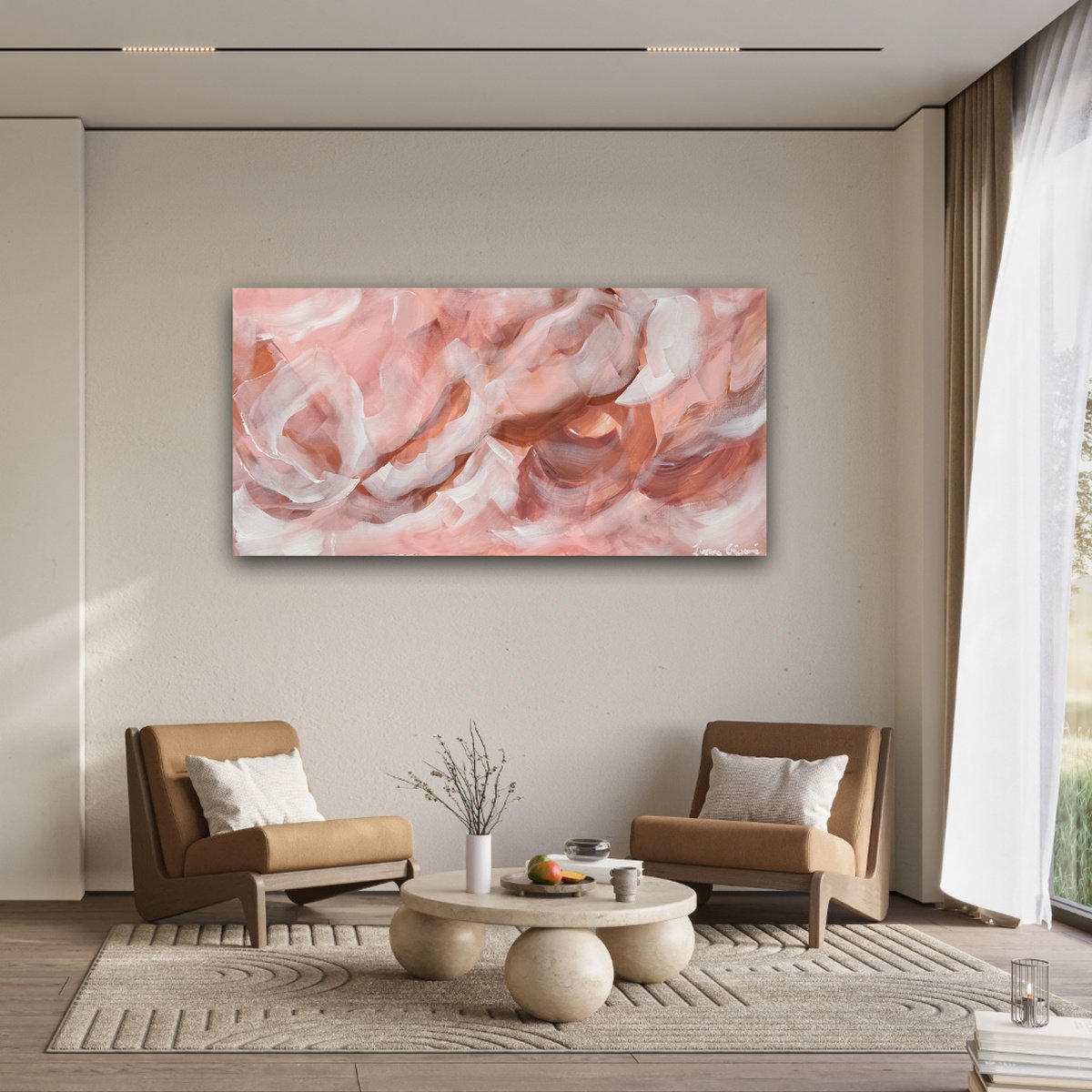 Abstract Botanical Acrylic Painting By Ivana Gigovic, 39 X 20, Cloud Nine, Original Artwork