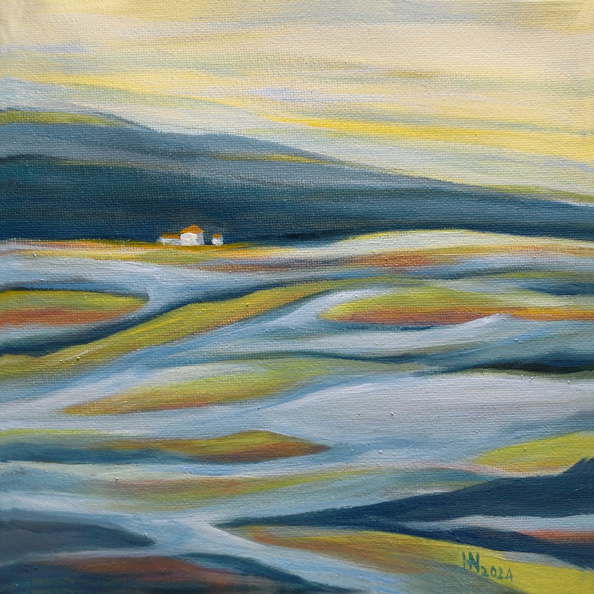 Impressionistic Landscape Oil Painting By Aniko Hencz, 8 X 8, Retreating Winter, Original Artwork