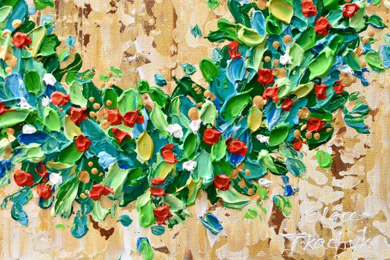 Holiday Wreath - Original Acrylic Painting, Textured Christmas Art