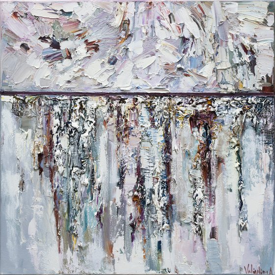 "Snow" white textured abstract Painting - 90 x 90 cm - Original oil painting