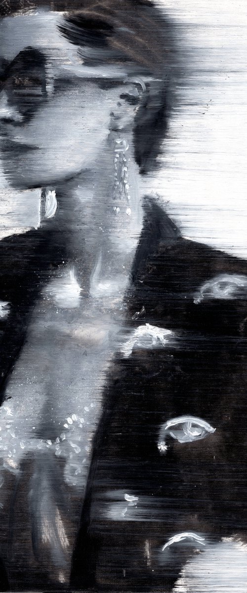 Natalia | Black and white high fashion woman oil painting on paper | beautiful powerful lady by Renske Karlien Hercules
