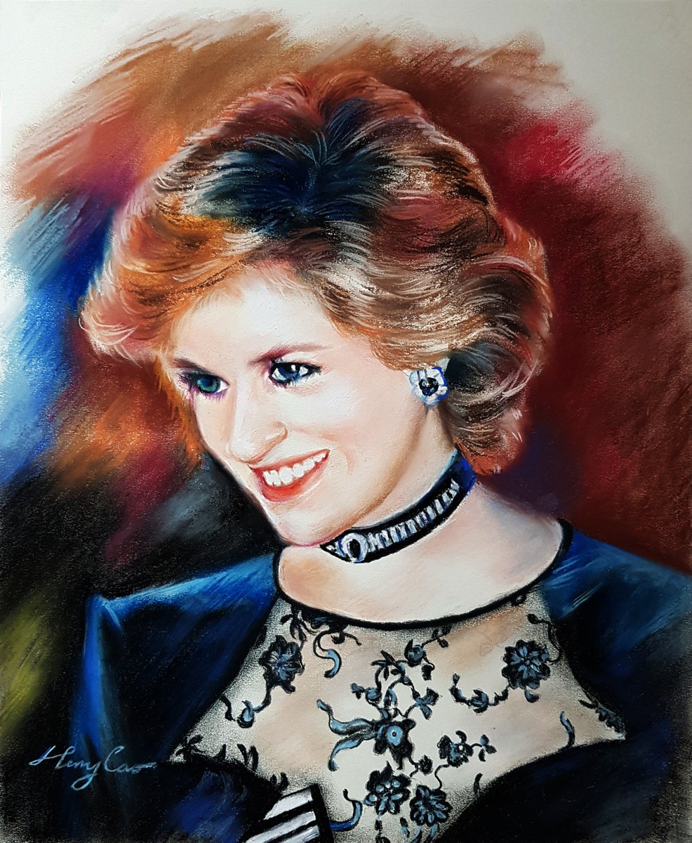 Surrealistic Portrait Pastel Drawing By Henry Cao, 16 X 20, Princess Diana, Original Artwork