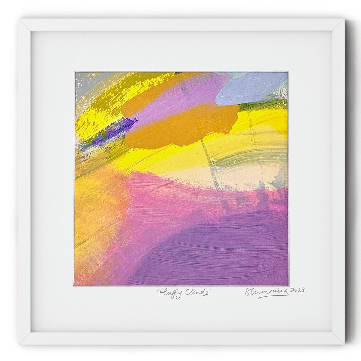 Organic Abstract Acrylic Painting By Suzie Cumming, 10 X 10", Fluffy Clouds, Original Artwork