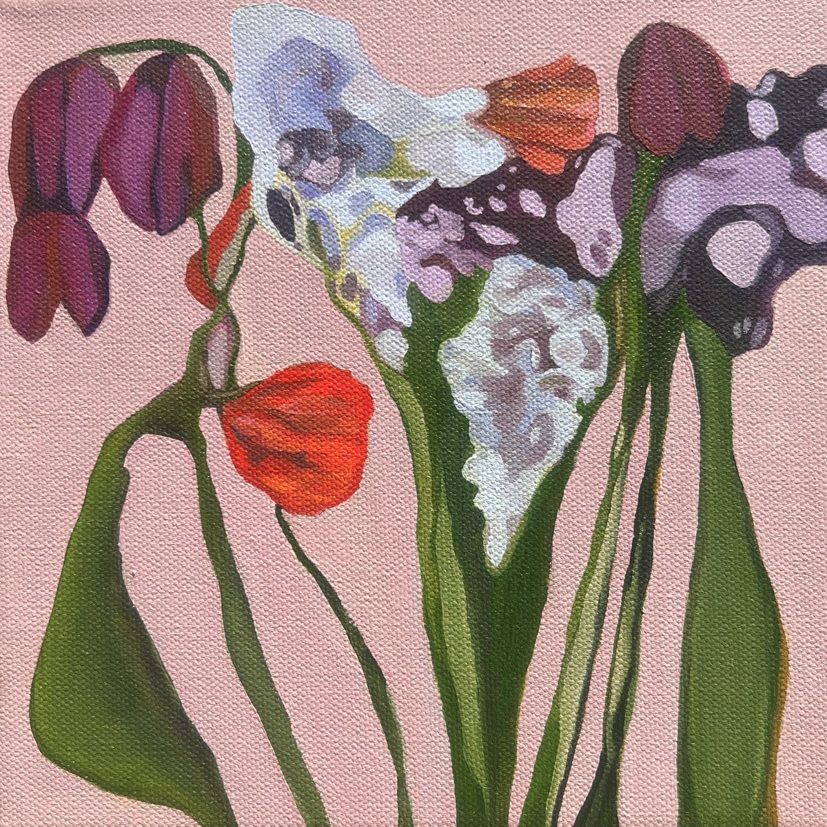 Organic Botanical Oil Painting By Anna Bergin, 8 X 8, Conversations Hyacinth, Original Artwork